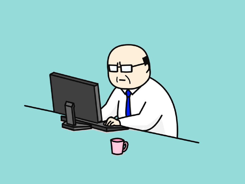 ノートパソコンを使うおじさん